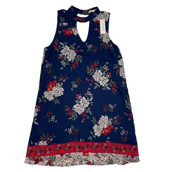 NWT Francescas Miami Mi Ami Blue Floral Sleeveless High Neck Dress Sz M $48 - Picture 1 of 11